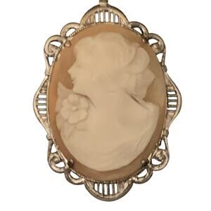 Vintage Cameo Sterling Silver and Shell w/ Filigree & Ornate Details